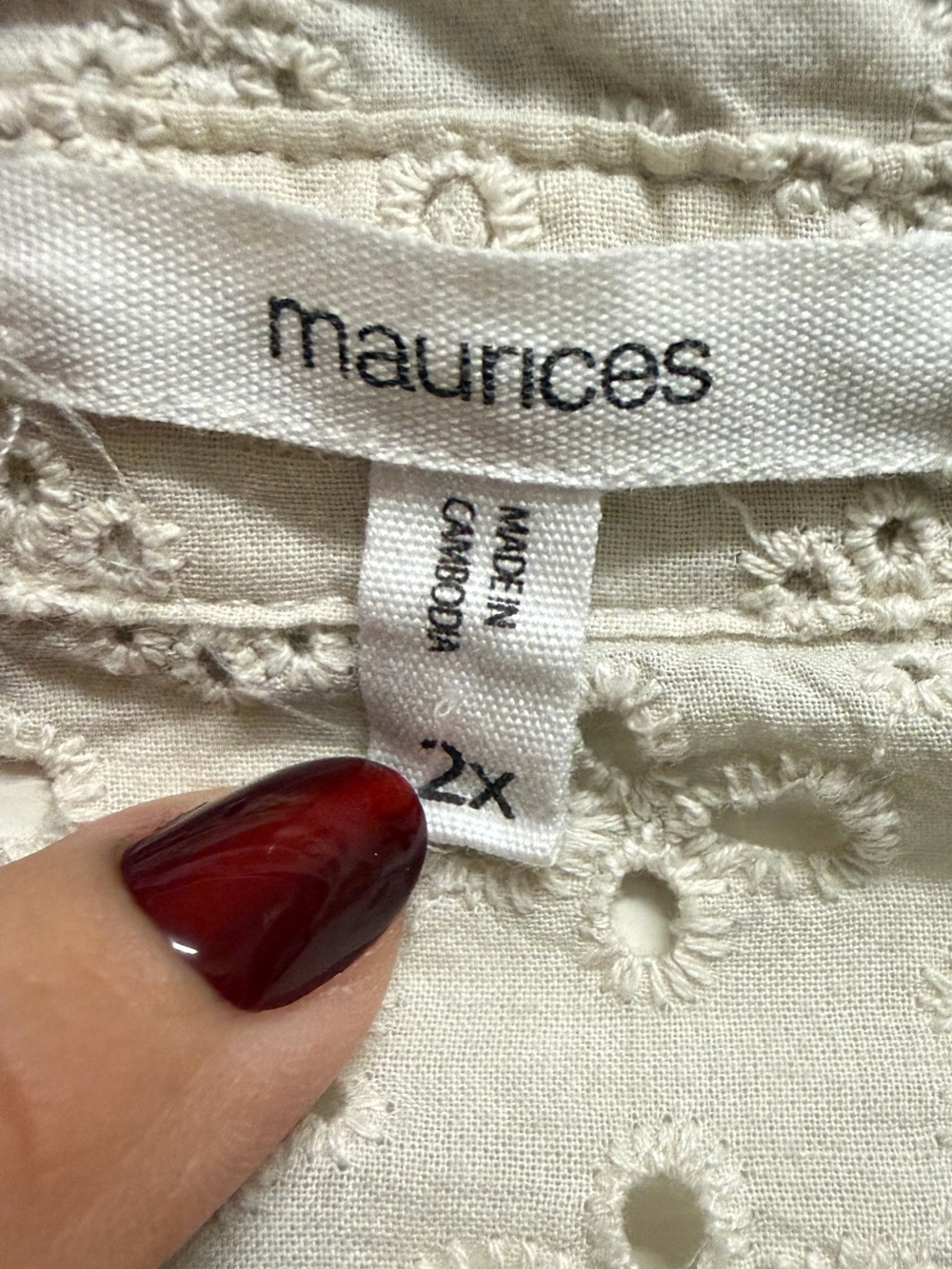 Maurices Cream Eyelet Button-Down Shirt - Picture 2 of 4